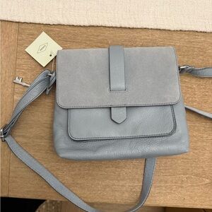 Fossil Light Gray Suede and Leather Crossbody Bag